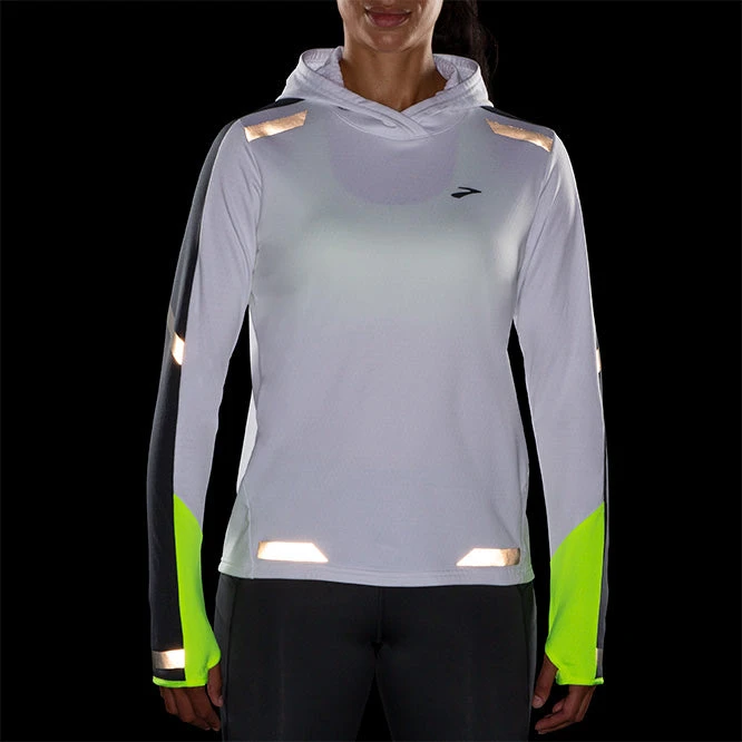 Brooks Women's Run Visible Thermal Hoodie - White/Asphalt/Nightlife (221559134) - Image 4